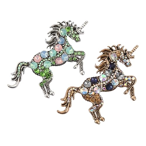CLISPEED 2 Stück Retro Einhorn Brosche mit Kristallen Modisches Accessoire für Damen Dekoration für Kleidung Taschen Schals und Hüte Vielseitig und von CLISPEED