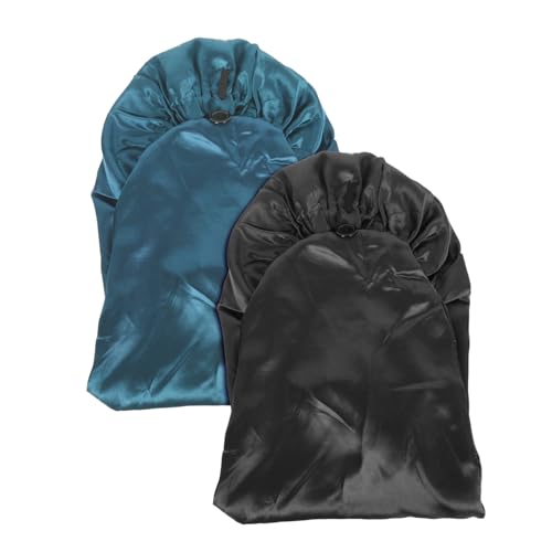 CLISPEED 2 Stück Satin Schlafhaube Lang Elastisch für Damen Nacht Mütze Haarschutz Knotenfrei Leicht Vielseitig Passend Schwarz Blau von CLISPEED