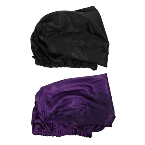 CLISPEED 2 Stück Satin Schlafhauben Damen Weiche Elastische Haarkappe Mütze Doppellagig mit Gummizug Platzsparend und Rutschfest Geeignet für Haare Schützen Beim Schlafen und Baden Schwarz von CLISPEED