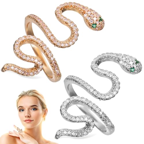 CLISPEED 2 Stück Schlangenring für Männer und Frauen Gold und Silberfarben Einzigartiges Design Stylischer Modeschmuck für Verschiedene Anlässe für Freunde und Familie von CLISPEED