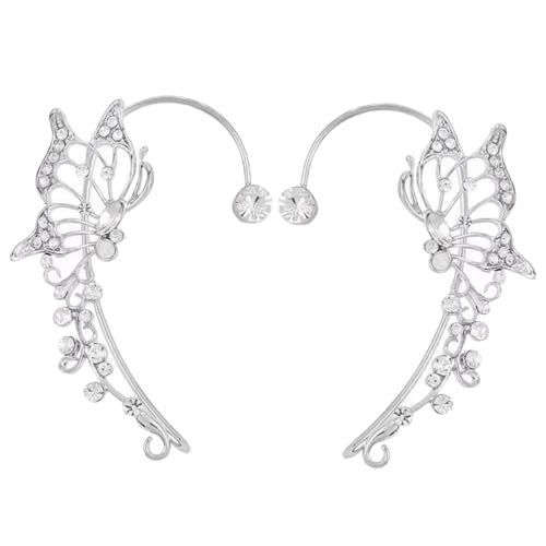 CLISPEED 2 Stück Schmetterling Ohrclips Damen Silberfarben Ohrmanschetten Piercingfrei Elegant Schmuck Für Hochzeit Geburtstag Valentinstag von CLISPEED