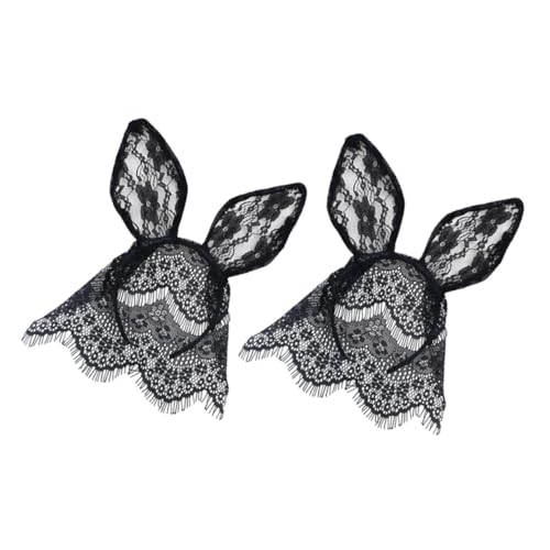 CLISPEED 2 Stück Schwarzes Spitzenkostüm Haarreif mit Katzen und Hasenohren Zartes Spitzen Stirnband mit Schleier Teiliges Bequem und Rutschfest für Maskerade Festival Performance und von CLISPEED