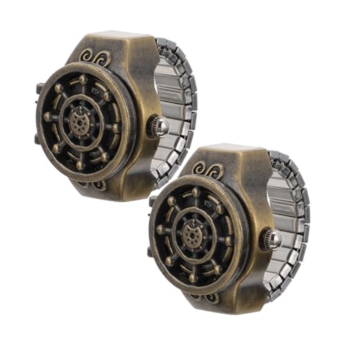 CLISPEED 2 Stück Stilvolle Fingeruhr Ring Dekorative Rudder Design Uhr für Frauen Modischer Schmuck und Zeitmesser Praktisch und Kreativ von CLISPEED