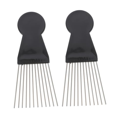 CLISPEED 2 Stück Teiliges Afro Pick Kamm aus Schwarzem Stahl für Männer Breitzinkiger Haarkamm zum Stylen Lockiger Haare Schonend zur Kopfhaut für Trockenes und Nasses Haar Fördert von CLISPEED