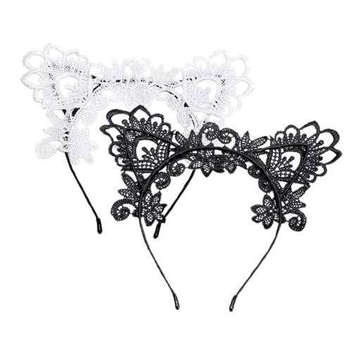 CLISPEED 2 Stück Teiliges Damen Haarband mit Spitzen Ohren Design Dekoratives Wiederverwendbares Haarschmuck Schwarz und Weiß für Partys und Kostüme von CLISPEED