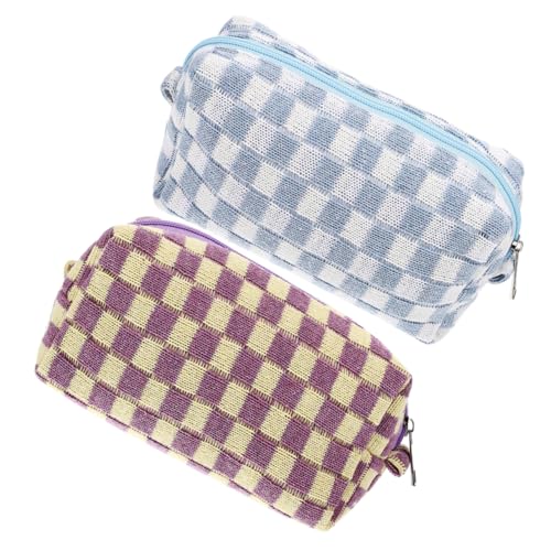 CLISPEED 2 Stück Teiliges Kariertes Kosmetiktaschen aus Wolle Geräumig und Langlebig Tragbare Makeup Organizer für Damen Stilvoller Kulturbeutel für Reisen und Alltag Gelb von CLISPEED