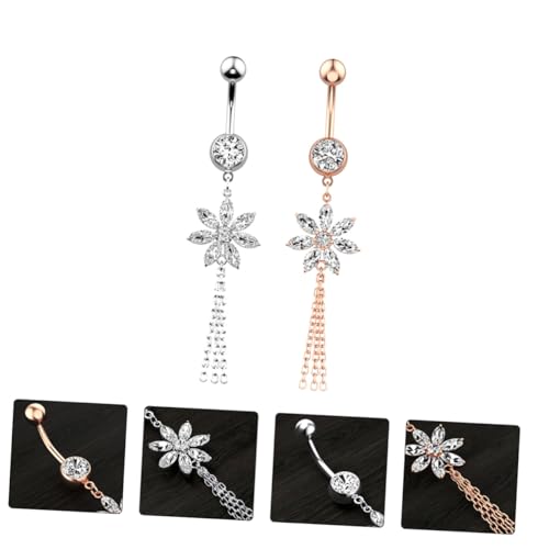 CLISPEED 2 Stück Teiliges Kreatives Bauchnabelpiercing aus Langlebigem Edelstahl mit Zirkonia in Silber und Roségold Modisches Körperschmuck Design für Frauen Hautfreundlich und von CLISPEED