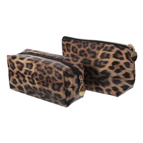 CLISPEED 2 Stück Teiliges Leopard Muster Kosmetiktaschen aus PU Leder mit Reißverschluss Multifunktional für Reisen und Alltag Praktische Make Up und Toiletry Organizer Taschen von CLISPEED