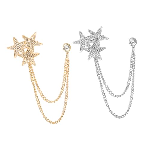 CLISPEED 2 Stück Teiliges Modische Stern Broschen mit Kette Funkelnde Anstecknadeln für Damen Vielseitiger Schmuck für Anzüge Hemdkragen Jacken und Taschen Elegant und Individuell von CLISPEED