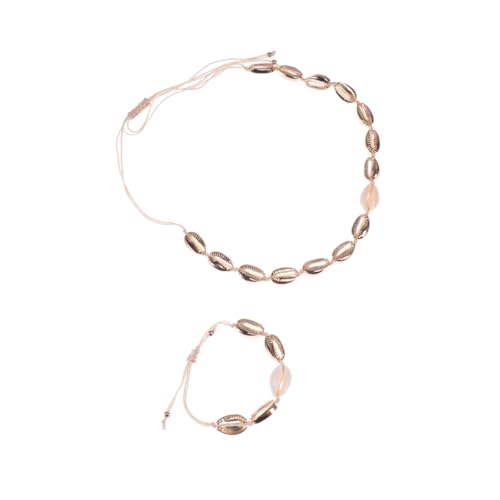 CLISPEED 2 Stück Teiliges Muschel Schmuckset Verstellbare Kordel Halskette und Armband für Damen und Mädchen Vergoldete Legierung Langlebig und Modisch für Alltag Party Strand und von CLISPEED