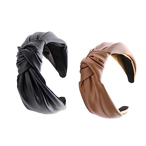 CLISPEED 2 Stück Teiliges Pu leder Knotendesign Haarband Weiche Leichte Damen Haarschmuck für Sport Make up und Alltag Waschbar Modisch und Komfortabel Geeignet für Vielseitige Stylings von CLISPEED