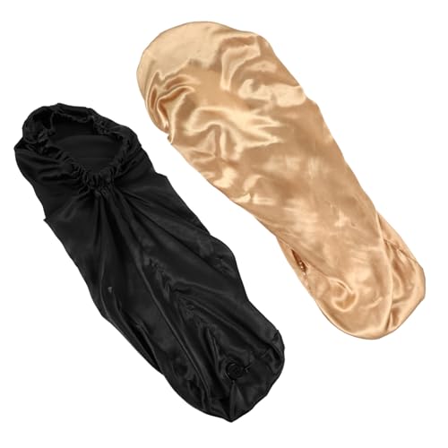 CLISPEED 2 Stück Teiliges Satin Schlafhauben Lange Haare Haarschutz und Haarkur Elastisch und Langlebig Geeignet für Nacht Duschen Gesichtsreinigung Damen Geschenkidee Schwarz und Khaki von CLISPEED