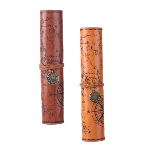 CLISPEED 2 Stück Teiliges Vintage PU Leder Federmäppchen Große Kapazität Stifteetui mit Glatter Oberfläche Multifunktionale Aufbewahrungstasche für Kunstmalstifte Kosmetikpinsel Schule und von CLISPEED