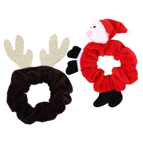 CLISPEED 2 Stück Teiliges Weihnachts Haargummi aus Elastischem mit Weihnachtsmann und Rentiergeweih Haarbänder für Damen und Mädchen Vielseitiges Haar Accessoire für Festliche Frisuren und von CLISPEED
