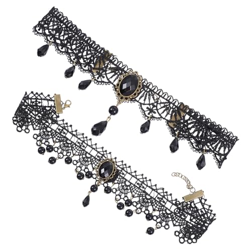 CLISPEED 2 Stück Verstellbare Gothic Spitze Halskette Vintage Spitzen Choker für Frauen Punk Stil Halloween Karneval Party Schmuck von CLISPEED