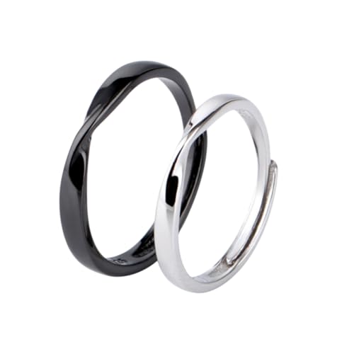 CLISPEED 2 Stück Verstellbare Partner Ringe Schwarze Gold Herrenring und Weiße Platin Damenring Minimalistisches Design Hochzeit Verlobung von CLISPEED