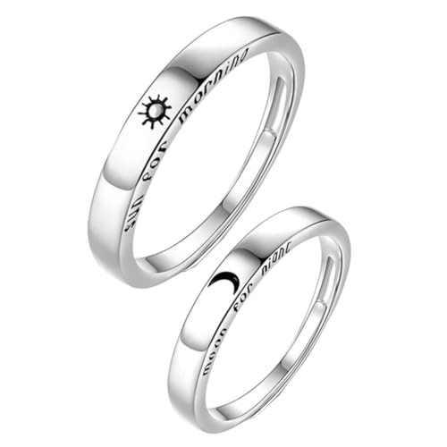 CLISPEED 2 Stück Verstellbare Stern mond Ringe Offenes Design Schmuck Damen Herren Geschenk Silber Buchstabenring Kreativer Couple Decorative Ring für Jubiläum Geburtstag Hochzeit von CLISPEED