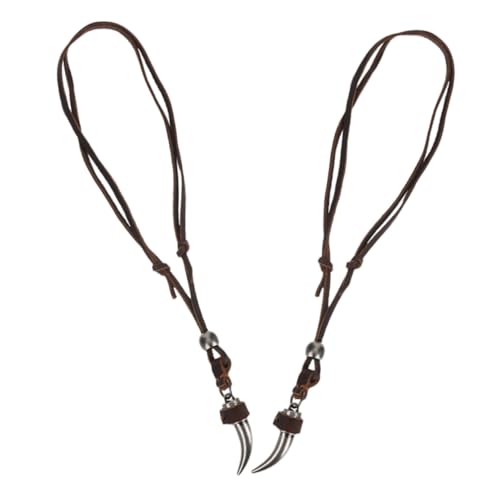 CLISPEED 2 Stück Verstellbare Wikinger Wolfzahn Halskette für Herren Lederkette mit Tribal Anhänger Robustes Zinklegierung Schmuck für Norse Mythologie Fans Vielseitig und Langlebig von CLISPEED