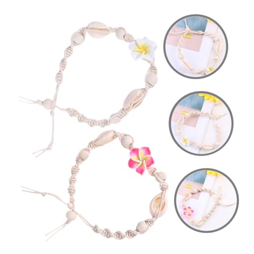 CLISPEED 2 Stück Verstellbares Blumen Fußkettchen Damen Geflochtene Muschel Armbänder Sommer Strand Schmuck Leichtes Boho Knöchelband für Urlaub Party Hochzeit und Alltag von CLISPEED
