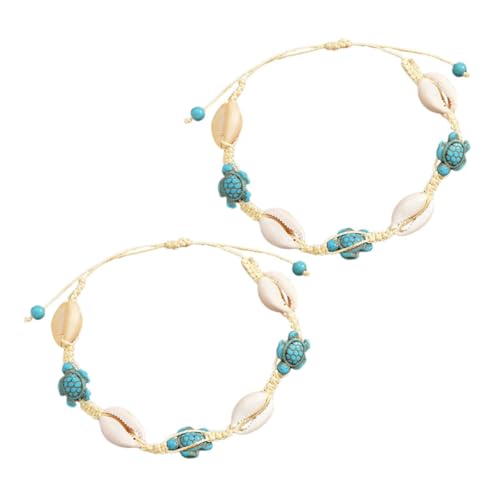 CLISPEED 2 Stück Verstellbares Boho Fußkettchen mit Natürlichen Muschel und Schildkrötenanhängern Handgefertigt Geflochtenes Wachsseil Armband für Damen Vielseitiger Strandschmuck für von CLISPEED