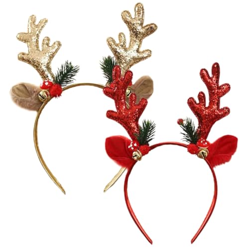 CLISPEED 2 Stück Weihnachtlicher Haarreif Teilig Leichtes Hautfreundliches Geweih Stirnband mit Glöckchen Robustes Komfortables Weihnachtskostüm Accessoire für Erwachsene von CLISPEED