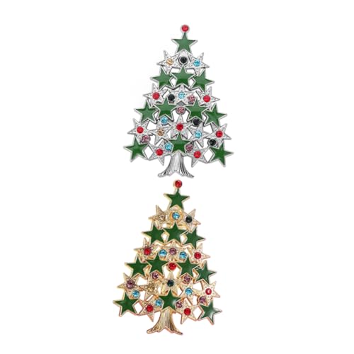 CLISPEED 2 Stück Weihnachtsbaum Broschen mit Farbigen Strasssteinen Modische Weihnachtsdeko Anstecknadeln in Gold und Silber Vielseitiger Schmuck für Familie Freunde und Festliche Anlässe von CLISPEED