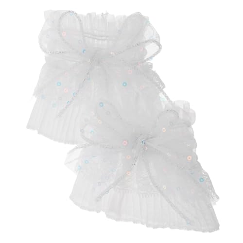 CLISPEED 2 Stück Weiße Spitzen stulpen mit Pailletten schleife Damen lace handgelenkwärmer Komfortable Manschetten für Kostümzubehör und Festliche Anlässe von CLISPEED