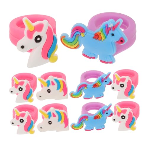 CLISPEED 20 Stck Teiliges Einhorn Kinderringe aus Weichem Silikon Leichte Cartoon Fingerringe für Mädchen Verstellbare Bunte Schmuckaccessoires als Geburtstagsgeschenk und Party Mitgebsel von CLISPEED