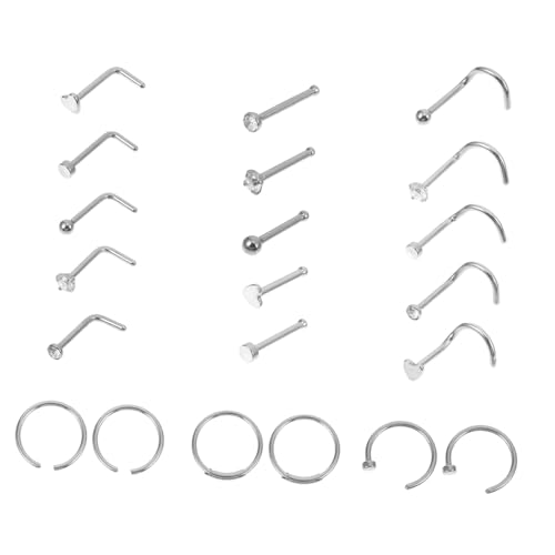 CLISPEED 21 Teiliges Nasenring Polierte Nasenstecker Rostfrei Hautfreundlich Vielseitig Tragbar für Damen und Herren Stilvolles Piercing Schmuck von CLISPEED