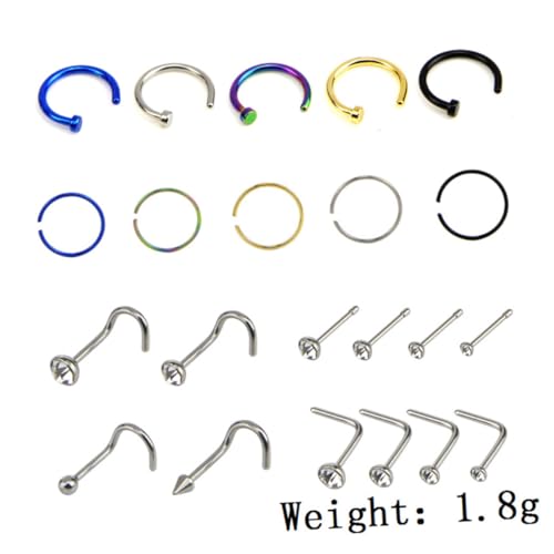 CLISPEED 22 Stück Teiliges Nasenring aus Edelstahl für Damen Hypoallergen Glatt Poliert Vielseitige C Förmige Gebogene und Form Piercingschmuck Sicher und Angenehm für Täglichen Gebrauch von CLISPEED