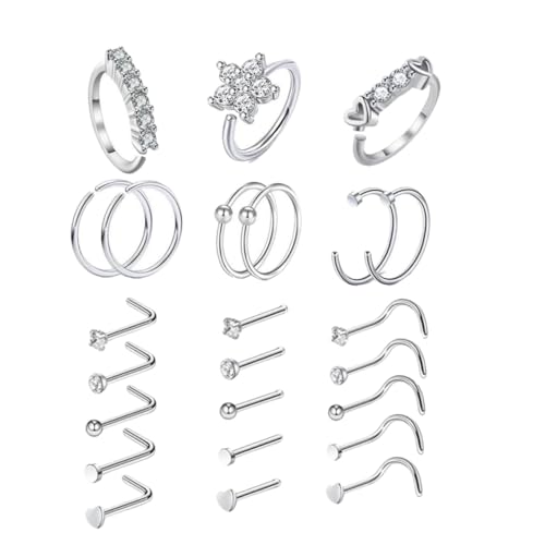 CLISPEED 24 Stück Teiliges Nasenpiercing aus Rostfreiem Metall Hautfreundliche Allergiefreie Nasenringe und Nasenstecker für Damen und Herren Modisches Körpersschmuck Elegantem Design von CLISPEED