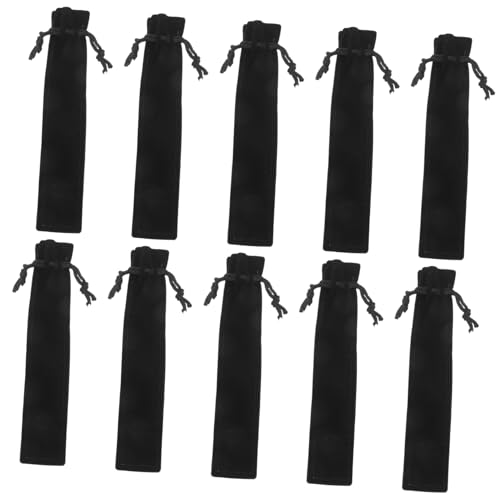 CLISPEED 25 Stück Schwarz Stiftetui Flanell Stifttasche Stiftschutz Hülle mit Kordelzug für Schreibwaren Aufbewahrung für Schule von CLISPEED