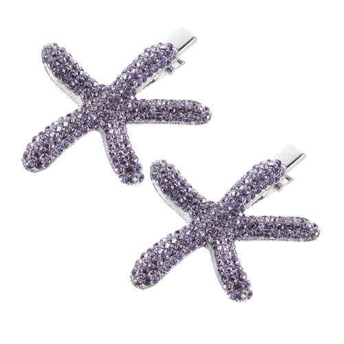 CLISPEED 2stücke Seestern-haarspangen Meeresmotiv-haaraccessoires Violette Spangen Mit Strasssteinen Flache Haarnadeln Für Frauen -haar-schmuck Party-zubehör Für Hochzeit Langlebige von CLISPEED