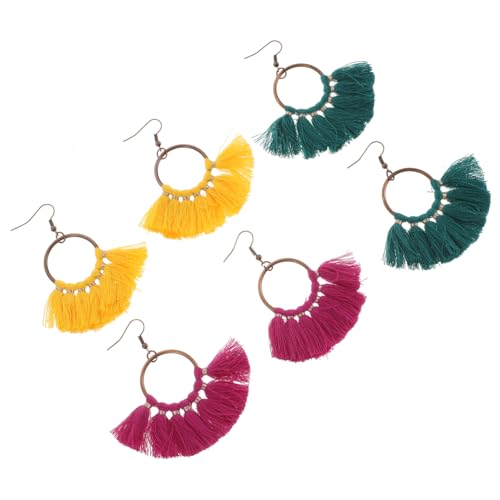 CLISPEED 3 Paare Boho Ohrringe Set Damen Quasten Ohrhänger Ethnisch Modisch Leicht Langlebig Alltag Party Schmuck Accessoire von CLISPEED