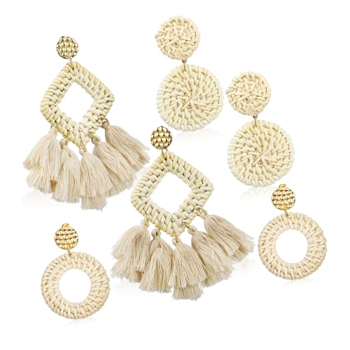 CLISPEED 3 Paare Rattan Geflochtene Ohrringe Damen Boho Tropfen Ohrringe Quaste Hängend Schmuck für Alltag Strand Party CLISPEED 3 Paare Rattan Geflochtene Ohrringe Damen Boho Tropfen Ohrringe Quaste Hängend Schmuck für Alltag Strand Party von CLISPEED