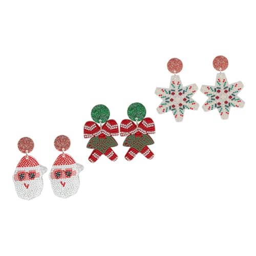 CLISPEED 3 Paare Weihnachtsohrringe Set Damen Ohrhänger Weihnachtsmann Schneeflocke Schleife Festliche Schmuck für Weihnachtsfeier Feiertage von CLISPEED
