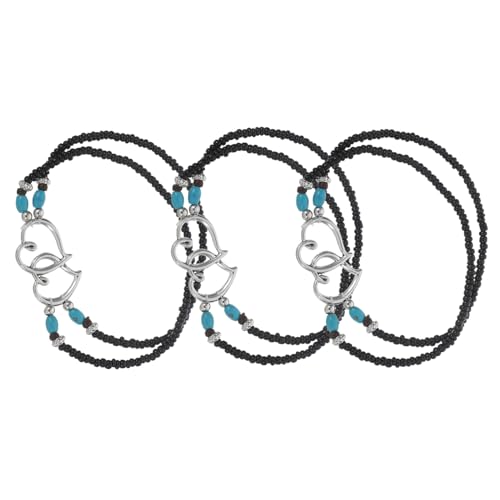 CLISPEED 3 Stück Boho Damen Fußkettchen mit Perlen und Doppellagigen Herzanhängern Leichtes Kunststoff fußband Sommerliches Strand schmuckaccessoire für Urlaub und Alltag von CLISPEED