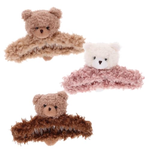 CLISPEED 3 Stück Flauschige Cartoon Bären Haarspangen für Damen Große Haarklammern mit Starkem Vielseitig für Hochzeit Party Alltag Geeignet für Dünnes und Dickes Haar von CLISPEED