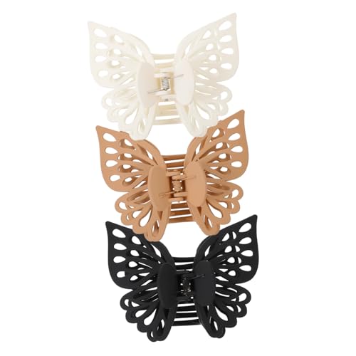 CLISPEED 3 Stück Große Schmetterlings Haarklammer Doppelstöckig Hohler Haarkralle Für Dickes Damen Alltag Party Zubehör Schwarz Beige Khaki von CLISPEED