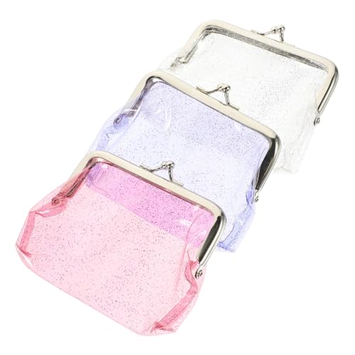 CLISPEED 3 Stück Kleine Transparente Glitzer Münzgeldbörse mit Reißverschluss Multifunktionale Aufbewahrungstasche für Ohrhörer Kleingeld und Karten Handlich für Reisen Farblich Sortiert von CLISPEED