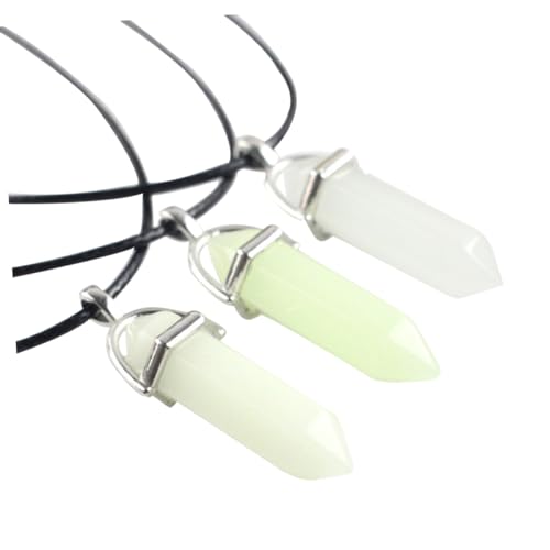 CLISPEED 3 Stück Luminous Hexagonal Stone Pendant Halsketten mit Lederband Fluoreszierende Natürliche Kristallanhänger in Blau Grün und Blau Grün Eleganter Schmuck für Damen und Herren von CLISPEED
