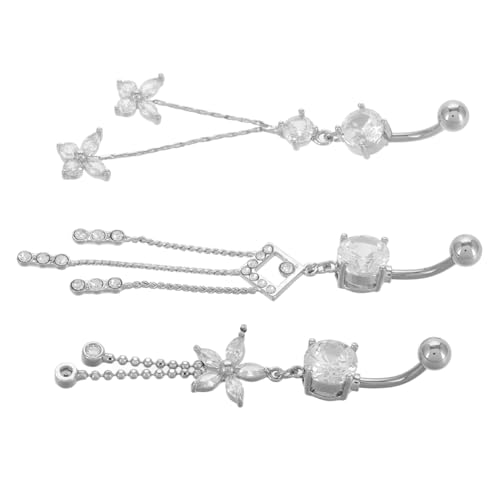 CLISPEED 3 Stück Minimalistischer Bauchnabelring Teiliges mit Filigranem Schmetterlings und Blumen Design Dangle Bauchnabelpiercing Schmuck für Damen Sicherer Sitz für Party und Urlaub von CLISPEED