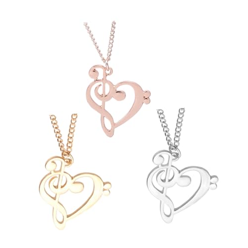 CLISPEED 3 Stück Musiknoten Halsketten Langkette für Damen und Herren Legierungs Schmuckanhänger in Gold Silber und Roségold Vielseitiges Accessoire für Alltag und Festtage von CLISPEED