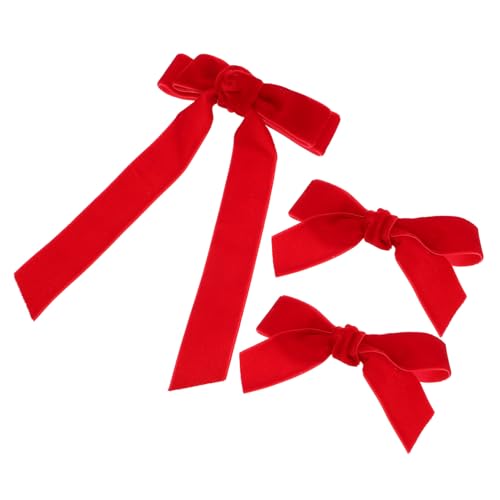 CLISPEED 3 Stück Rote Haarspangen Teilig Schleifen mit Langem Band Haarklammern für Mädchen und Teens Prinzessin Haarschmuck Weihnachten Valentinstag Accessoires von CLISPEED