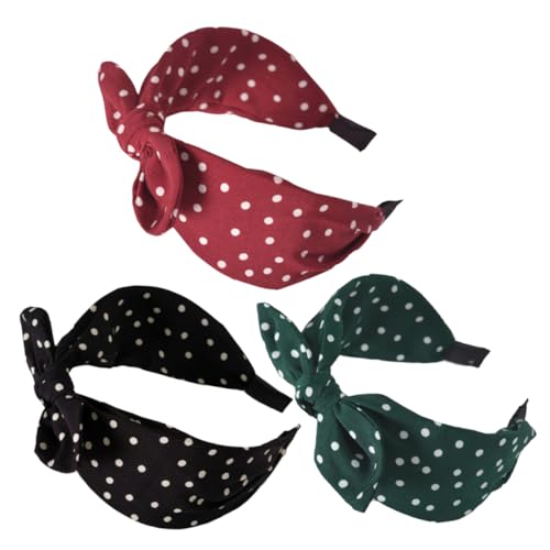 CLISPEED 3 Stück Teiliges Damen Haarband mit Breitem Geknotetem Stoff Haarreifen in Grün Rot und Niedliches Hasenohren Design Modisch Rutschfest und Bequem für Alltag und Besondere Anlässe von CLISPEED