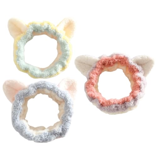 CLISPEED 3 Stück Teiliges Elastisches Katzenohren Haarband Weiches und Rutschfestes Stirnband für Gesichtsreinigung und Make up Bequemes Damen Waschgesicht Haarreif in Gelb Violett und von CLISPEED