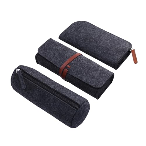 CLISPEED 3 Stück Teiliges Filz Etui mit Reißverschluss Vielseitiger Kosmetiktasche und Stifteetui in Dunkelgrau Kratzfest Geräumig als Schreibwaren Organizer und Schminktasche für Damen von CLISPEED