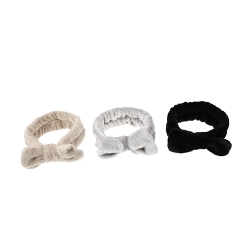 CLISPEED 3 Stück Teiliges Fleece Stirnband mit Schleife Elastische Weiche Haarbänder für Damen als Makeup Haarschmuck und Gesichtswasch stirnband in Schwarz und Kaffee von CLISPEED