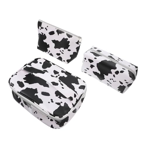 CLISPEED 3 Stück Teiliges Große Makeup Tasche mit Kuhmuster PVC Leicht Langlebig Kosmetiktasche Reise Kulturbeutel Damen Schminktasche mit Viel Stauraum von CLISPEED