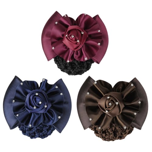 CLISPEED 3 Stück Teiliges Haarnetz für Dutt mit Schleifen und Rosendesign Starke Haarklammern Vielseitiger Haarschmuck für Frauen und Mädchen Geeignet für Dünnes und Dickes Haar Stilvolle von CLISPEED